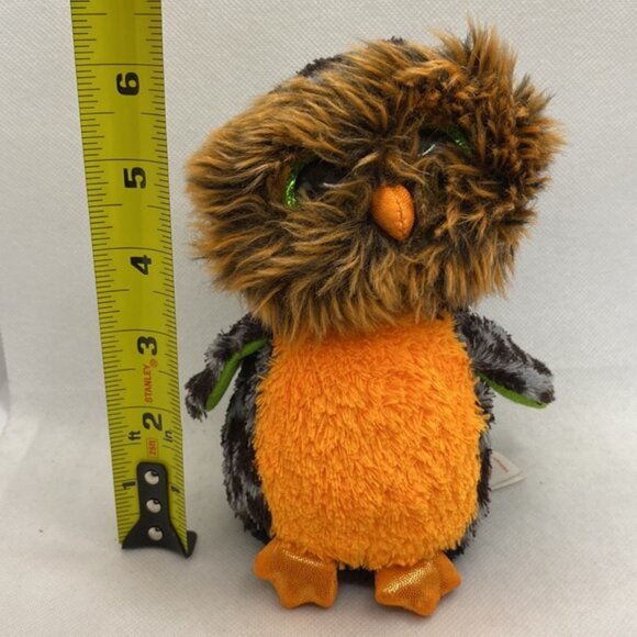 Ty Beanie Boo Midnight Owl 6” Glitter Eyes Plush Stuffed  Black Orange Bird - Picture 8 of 8